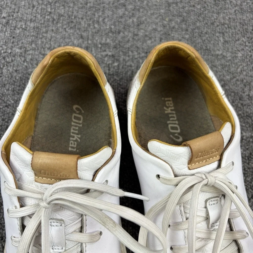 Olukai Mens Lae' Ahi Li 'ili Sneakers Shoes White Leather Lace Up Mens Size 9.5